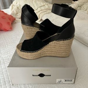 Marc Fisher Black Suede Espadrille Wedges